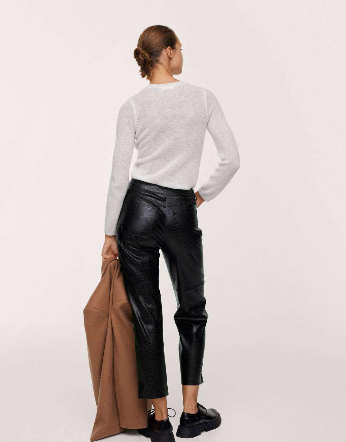 <b>Mango</b> straight leg faux leather croc pants in black, 3 of 4.