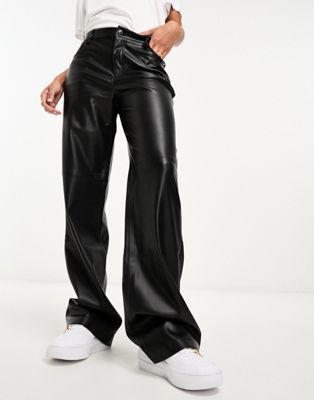 Mango straight leg faux leather trousers in black - ASOS Price Checker