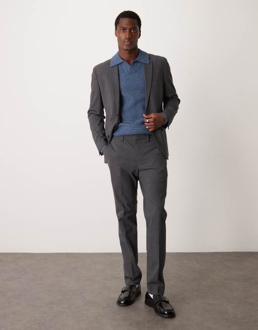 Mango straight leg herringbone pants in gray - part of a set
