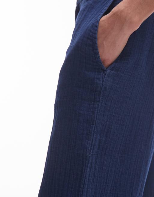 Mango straight leg high waisted cotton pants in navy, 3 of 5