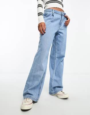 Mango Pleat Front Fluid Straight Leg Jeans In Blue