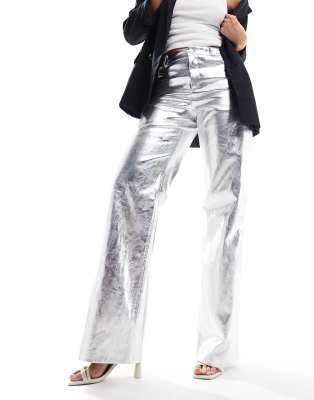 Mango straight leg jeans in silver