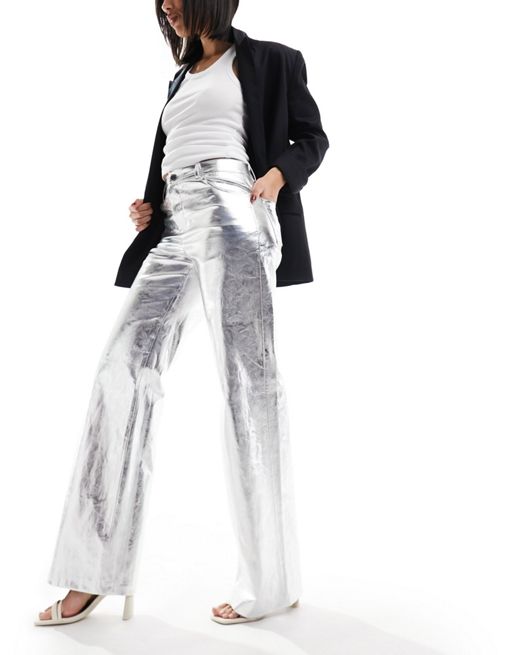 ASOS DESIGN 90s straight jeans in metallic silver