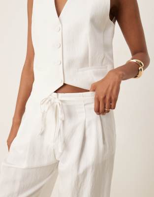 Mango straight leg lightweight tie waist detail pants in white - part of a set