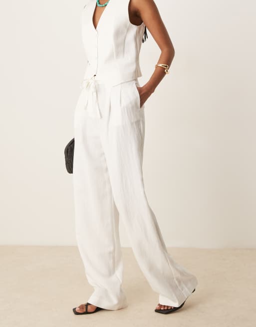 Mango straight leg lightweight tie waist detail pants in white - part of a set, 3 of 5