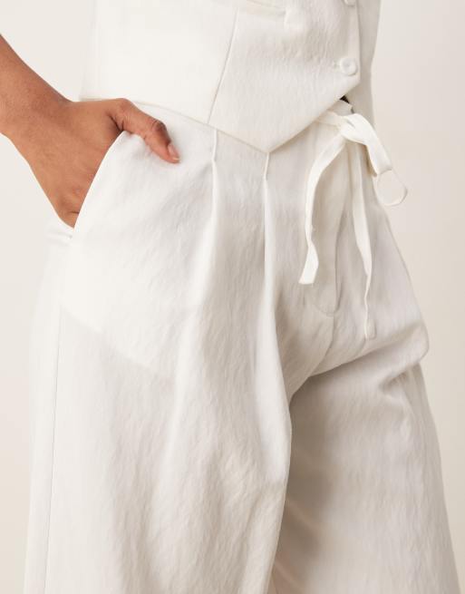 Mango straight leg lightweight tie waist detail pants in white - part of a set, 4 of 5