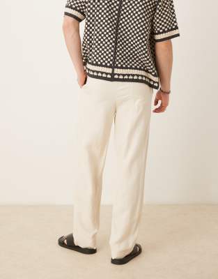 Mango Straight Leg Linen Mix Pants With Elastic Waist In Multi