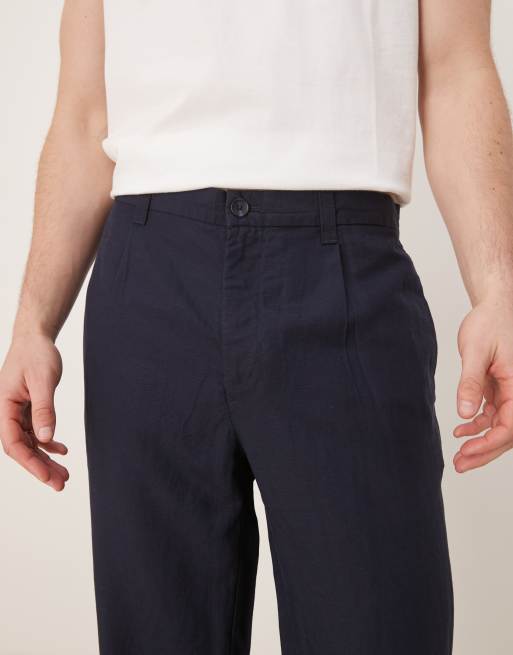 Mango straight leg linen mix trouser in navy, 2 of 5