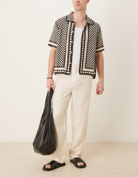 Mango straight leg linen mix trouser with elasticated waist in beige - view 1