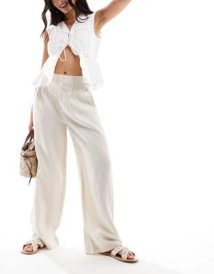 Shop Mango Straight Leg Linen Pants In Beige-neutral