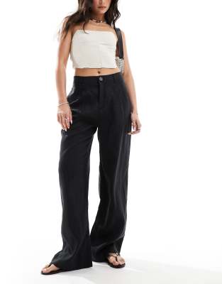 straight leg linen pants in black