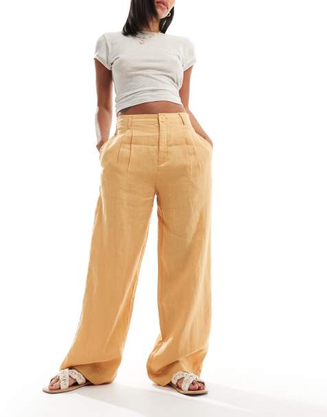 Mango straight leg linen trousers in orange - view 1