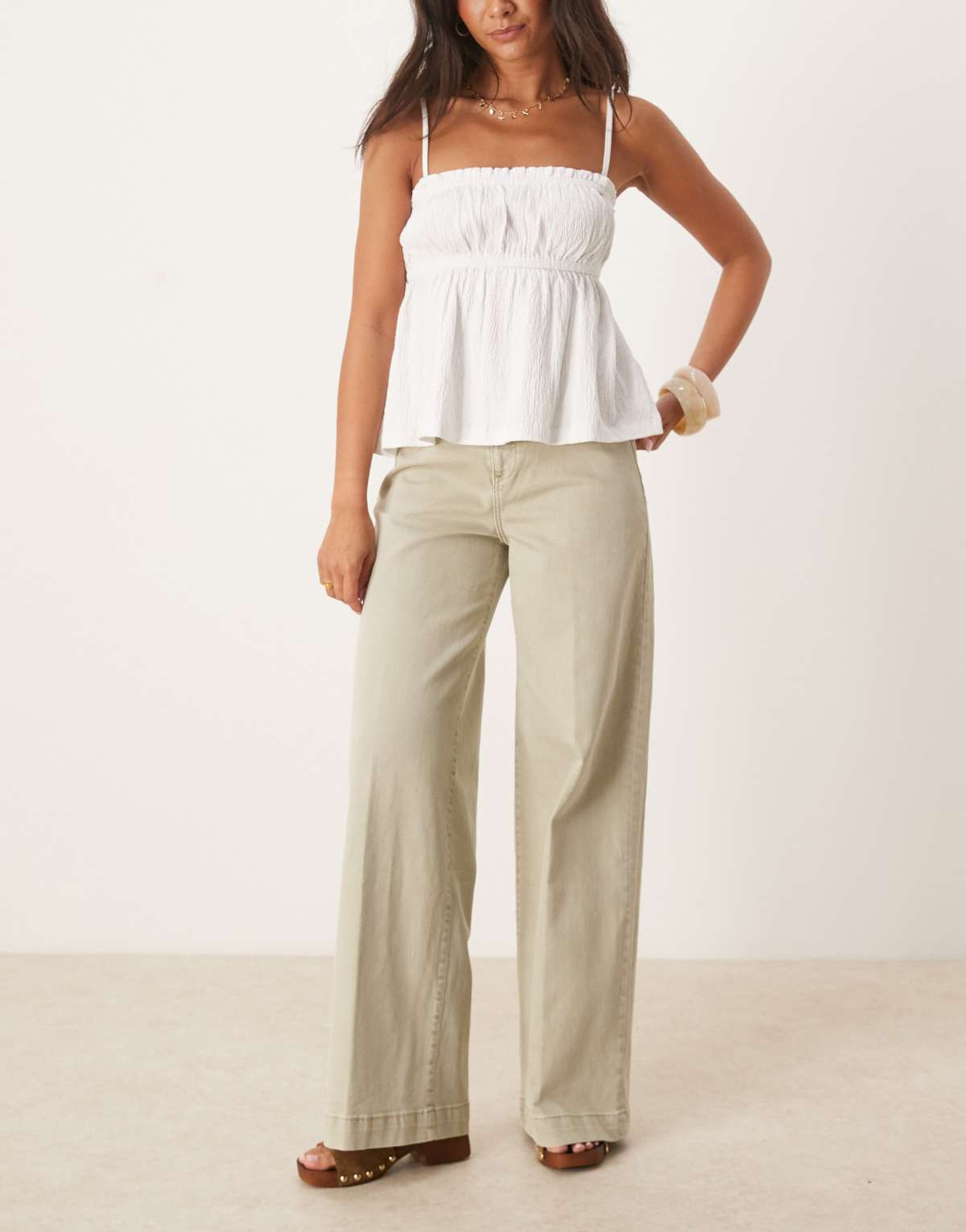 Mango straight leg loose fit jeans in washed khaki