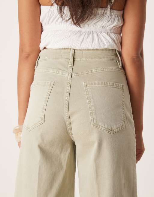Mango straight leg loose fit jeans in washed khaki, 4 of 5