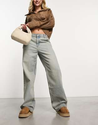 Mango Mango straight leg low rise jeans in washed blue