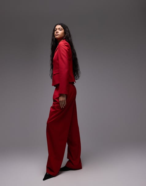 Mango straight leg trouser co-ord in red