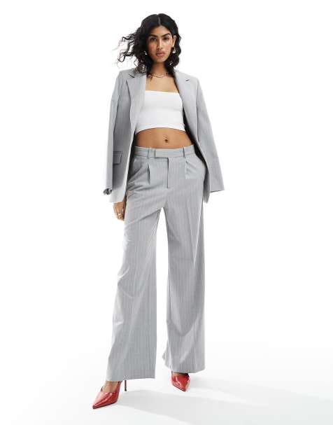 Mango straight leg pinstripe pants in gray - view 1