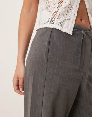 Mango Straight Leg Pinstripe Pants With Draw String Waist
