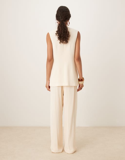 Mango straight leg pleat front light weight trouser co-ord in buttermilk , 2 of 5