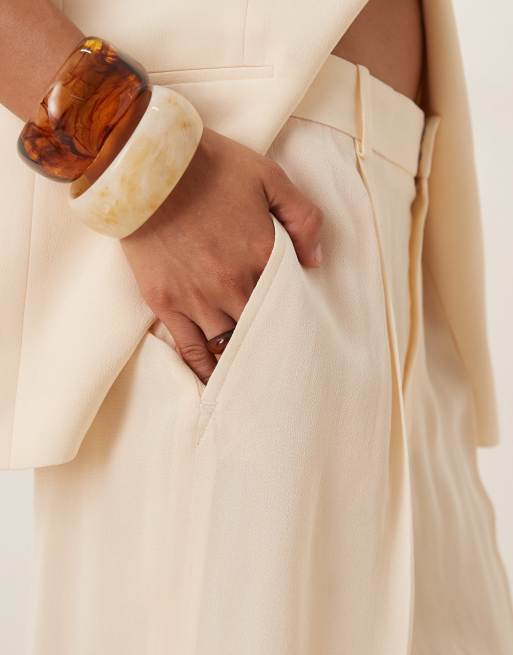 Mango straight leg pleat front light weight trouser co-ord in buttermilk , 3 of 5