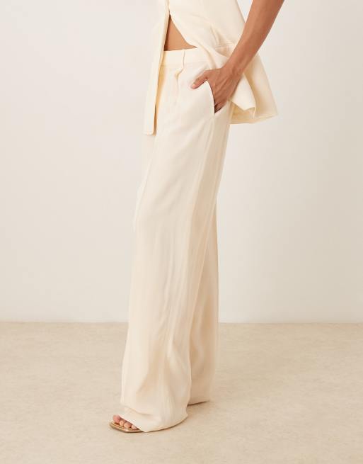 Mango straight leg pleat front light weight trouser co-ord in buttermilk , 4 of 5