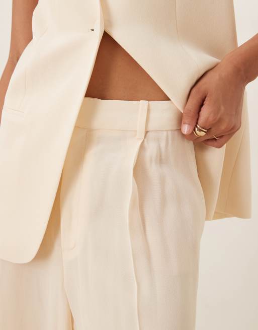 Mango straight leg pleat front light weight trouser co-ord in buttermilk , 5 of 5