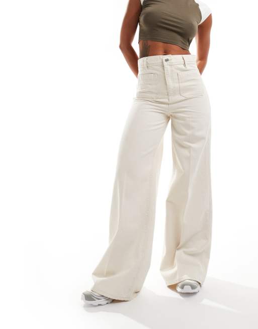 Mango straight leg pocket detail jeans in white