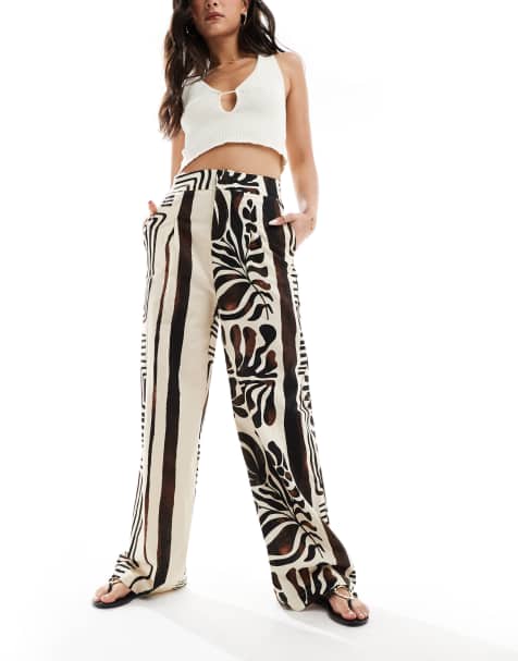 Mango straight leg printed trouser in black - view 1