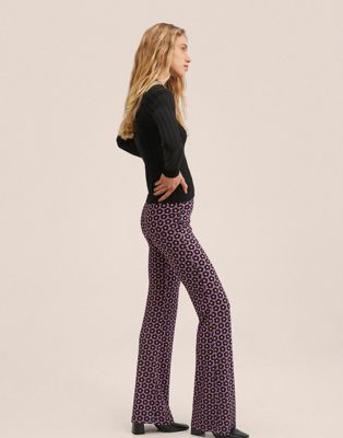 Mango straight leg retro floral print trousers in pink