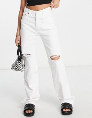 Mango straight leg ripped jeans in white