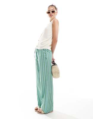 straight leg stripe pants in green and blue