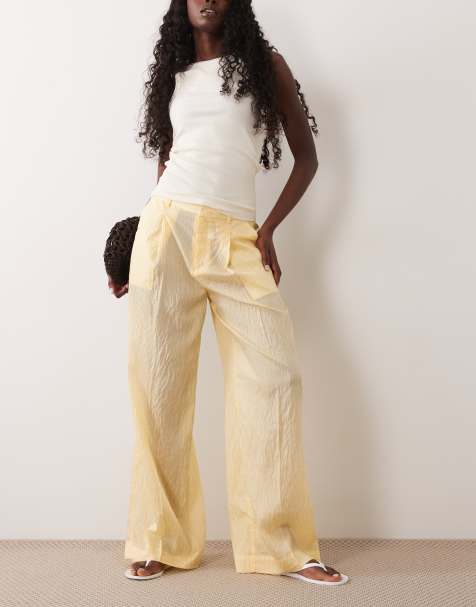 Mango straight leg tailored trouser in pastel yellow stripe - view 1