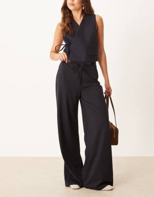 Mango Straight Leg Tie Front Pants In Blue