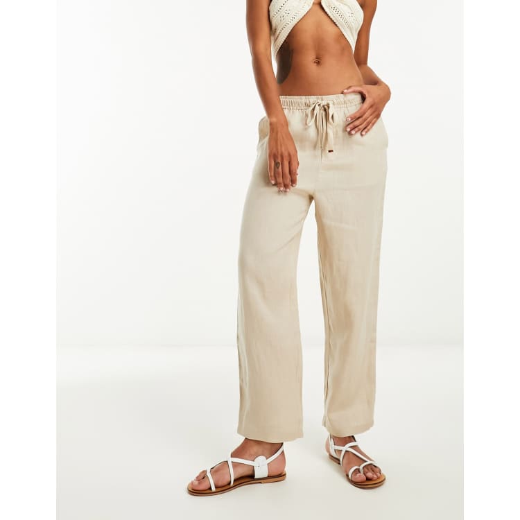 Buy PROYOG Straight Leg Cropped Womens Pants Linen I Yama Beige at