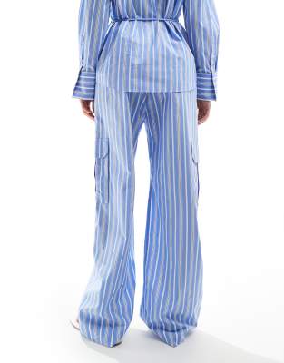 Mango straight leg tie waist striped pants in blue - part of