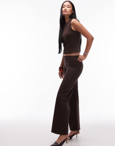 Mango straight leg trouser co-ord in brown pinstripe