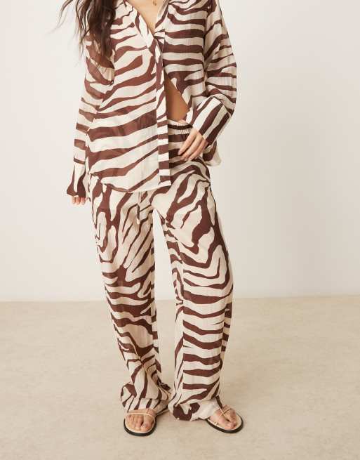Mango straight leg trouser co-ord in brown zebra print , 5 of 5
