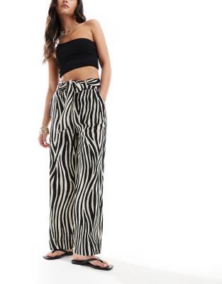 Mango Zebra Stripe Straight Leg Pants In Black