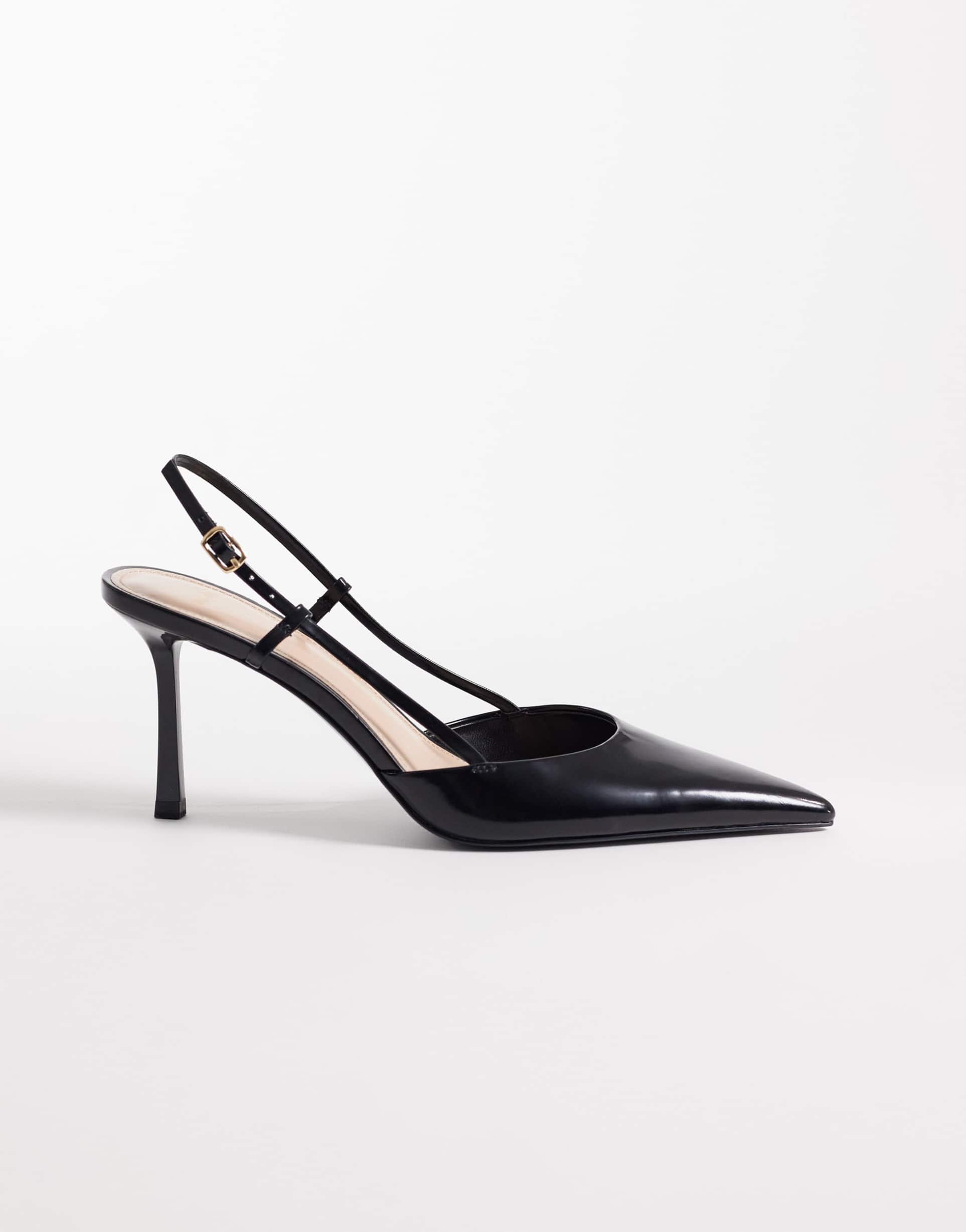 mango strap detail sling back heels in black