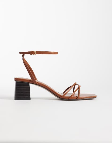 Mango strappy block mid heeled sandals in brown - view 1