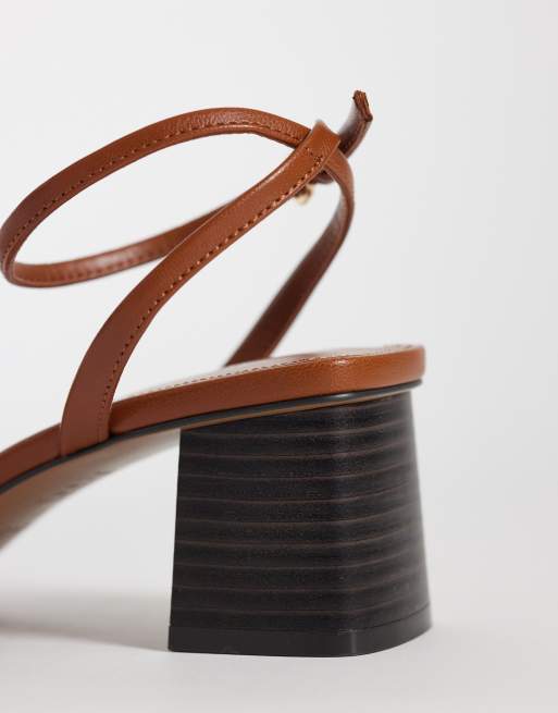 Mango strappy block mid heeled sandals in brown, 4 of 4