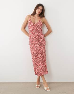 Mango Strappy Cami Midi Dress In Red