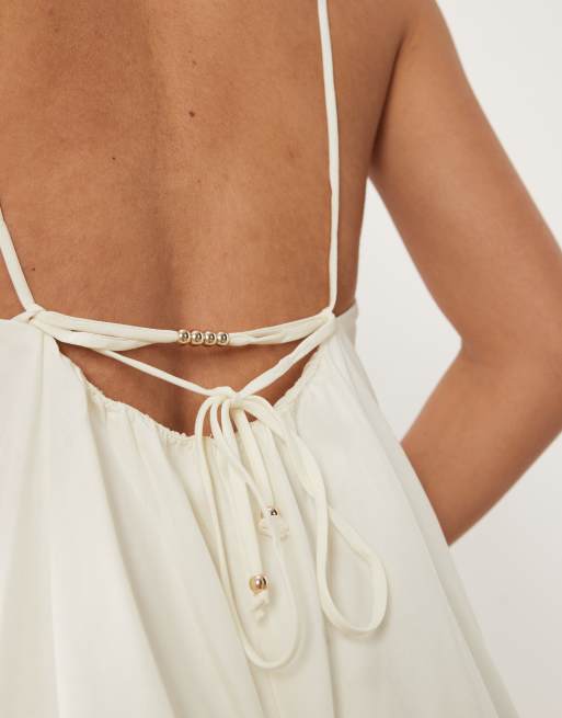 Mango strappy cami playsuit in cream, 3 of 4