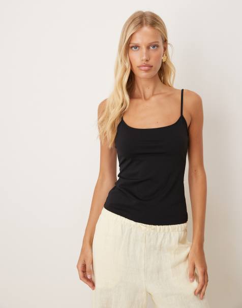 Mango strappy cami top in black - view 1