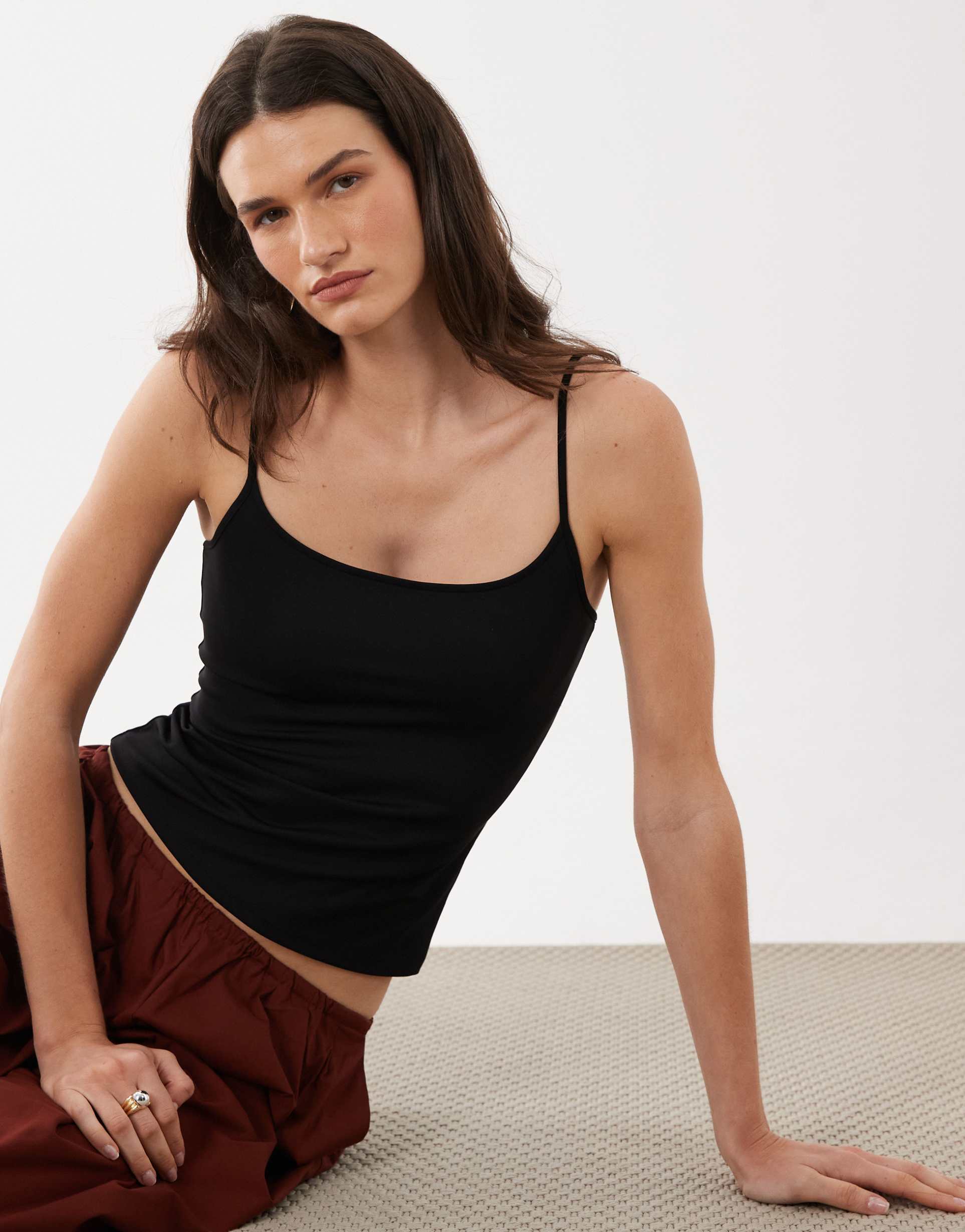 mango strappy cami top in black