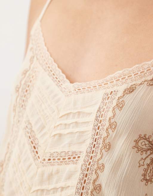 Mango strappy cami top with beading detail in beige, 3 of 4