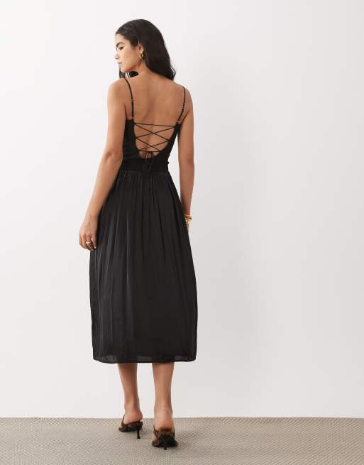 Mango strappy drop waist maxi dress in black | ASOS