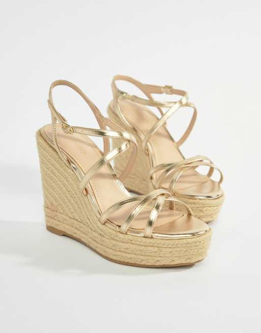 Mango strappy espadrille wedge in gold | ASOS