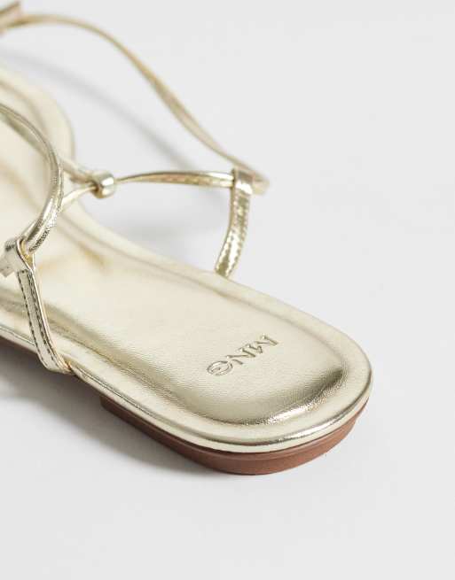 Mango strappy flat toe post sandals in gold, 2 of 4