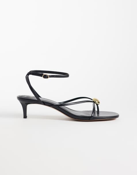 Mango strappy heeled sandals with gold-tone trim in black - view 1
